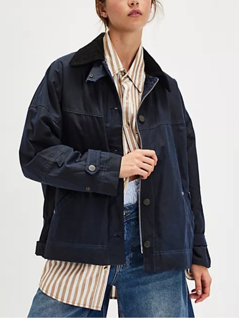 Free People We The Free Cori Waxed Jacket NWT Navy Darkest Sapphire XL